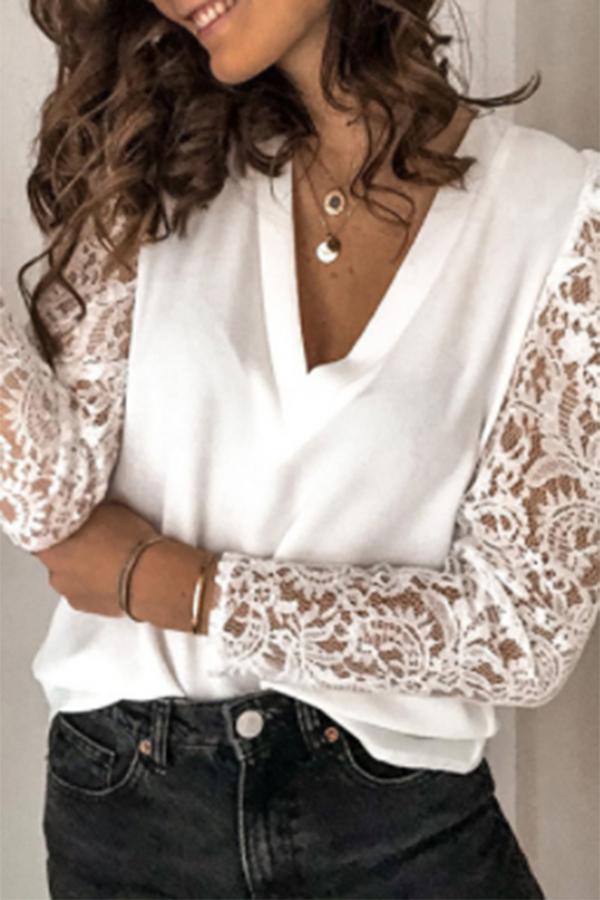 Lace Long Sleeve Chiffon Shirt