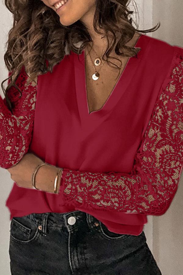 Lace Long Sleeve Chiffon Shirt