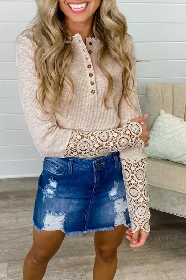 Hollow Lace Long Sleeve T-shirt