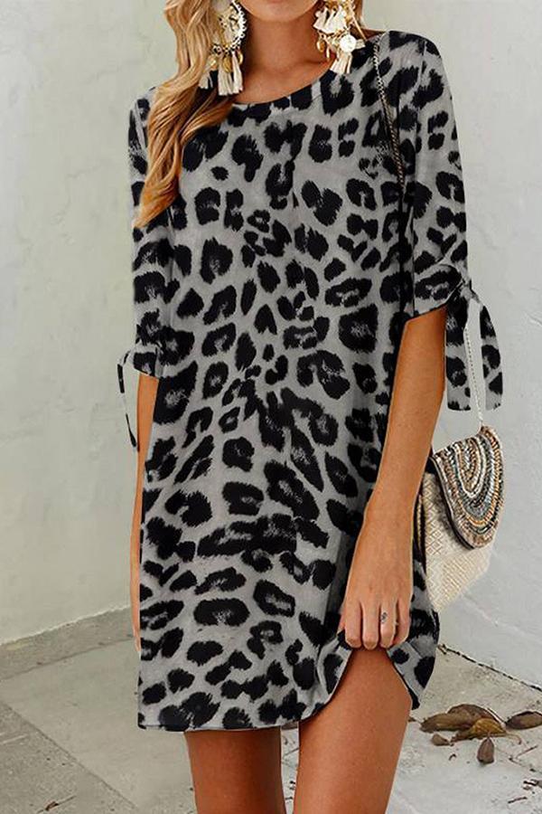 Leopard Print Round Neck Dress