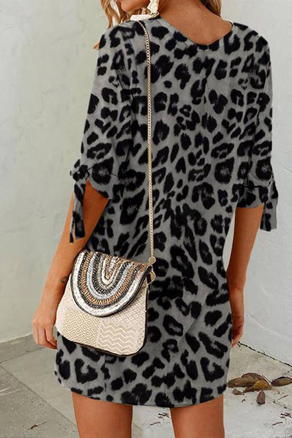 Leopard Print Round Neck Dress