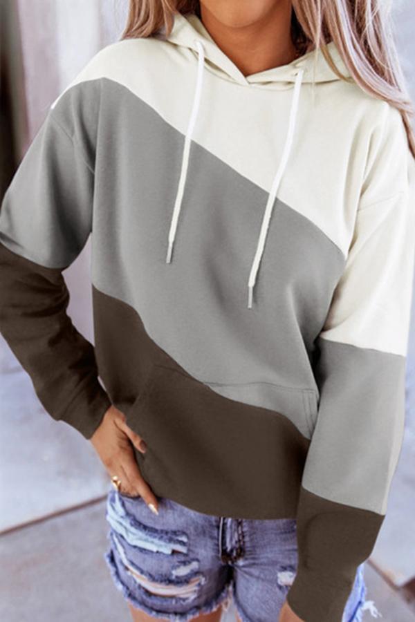 Long Sleeve Color Block Hooded Sweatshirt