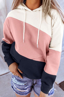 Long Sleeve Color Block Hooded Sweatshirt