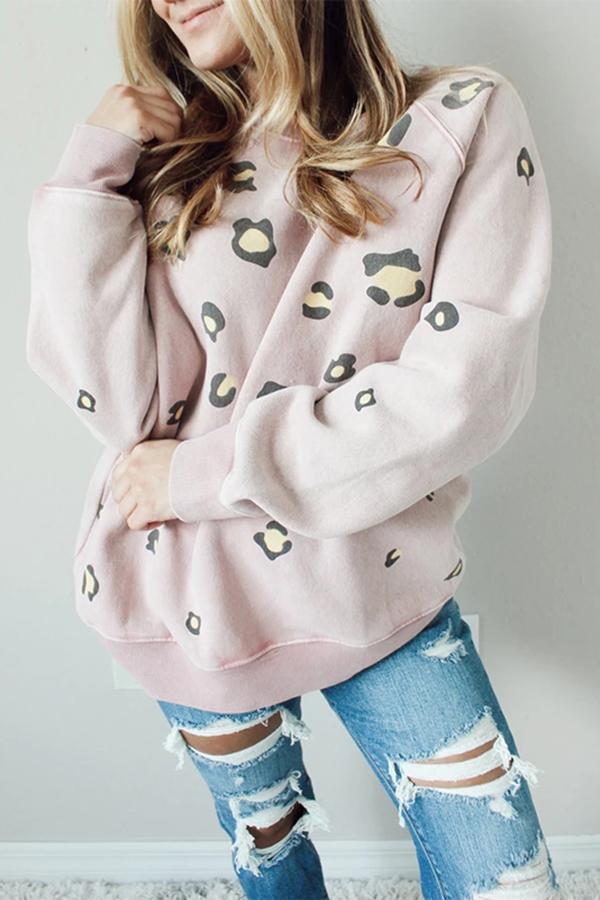 Leopard Print Round Neck Sweatshirt