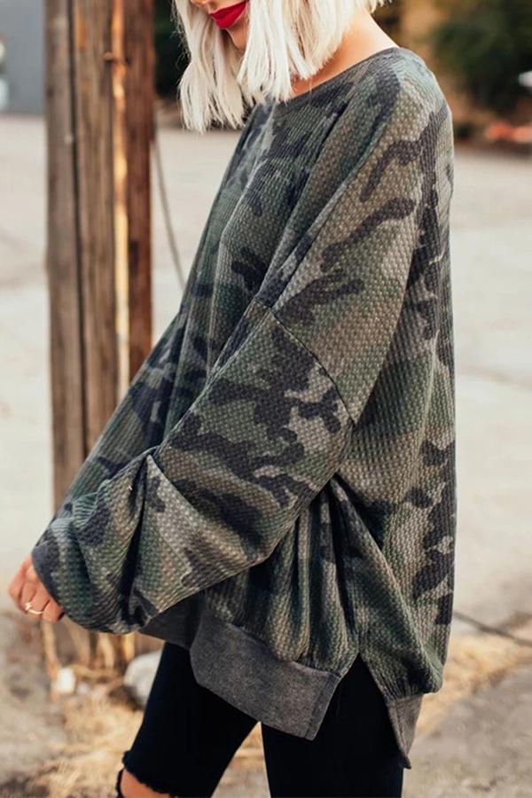 Casual Camouflage Round Neck Sweatshirt