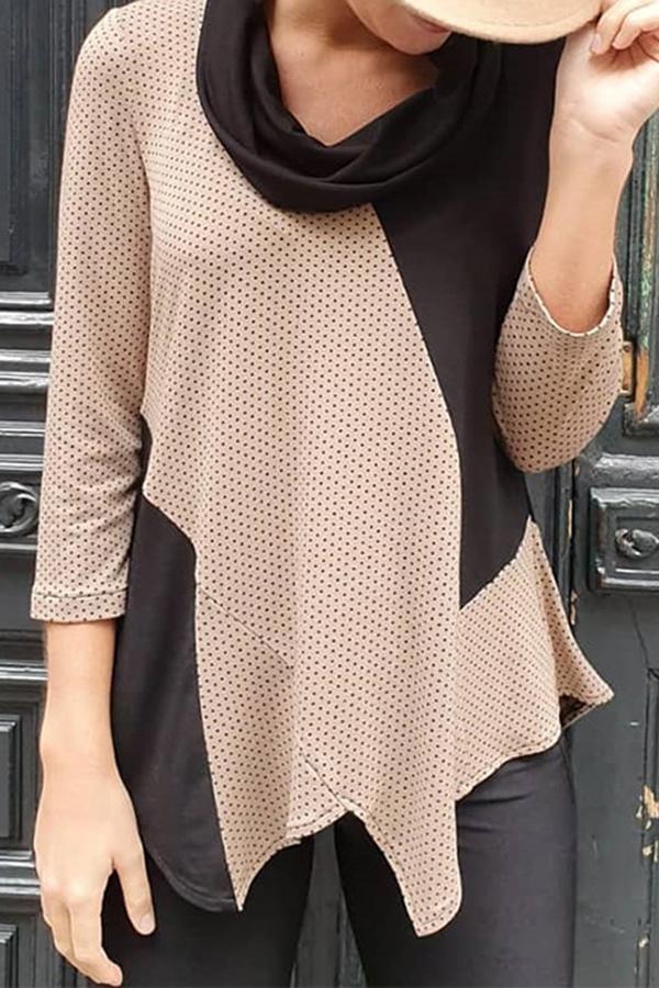 On-trend Polka Dot High Neck Irregular T-Shirt