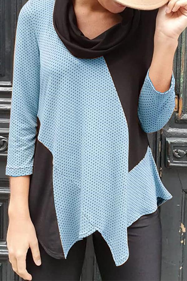 On-trend Polka Dot High Neck Irregular T-Shirt