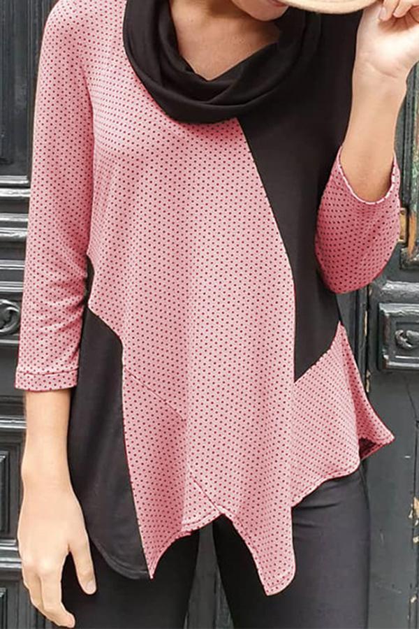 On-trend Polka Dot High Neck Irregular T-Shirt