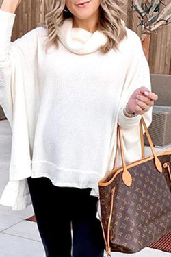 Batwing Sleeve Solid Color High Low Sweatshirt