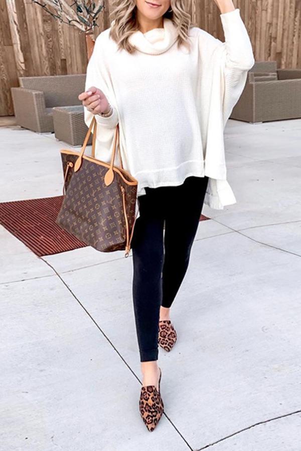 Batwing Sleeve Solid Color High Low Sweatshirt