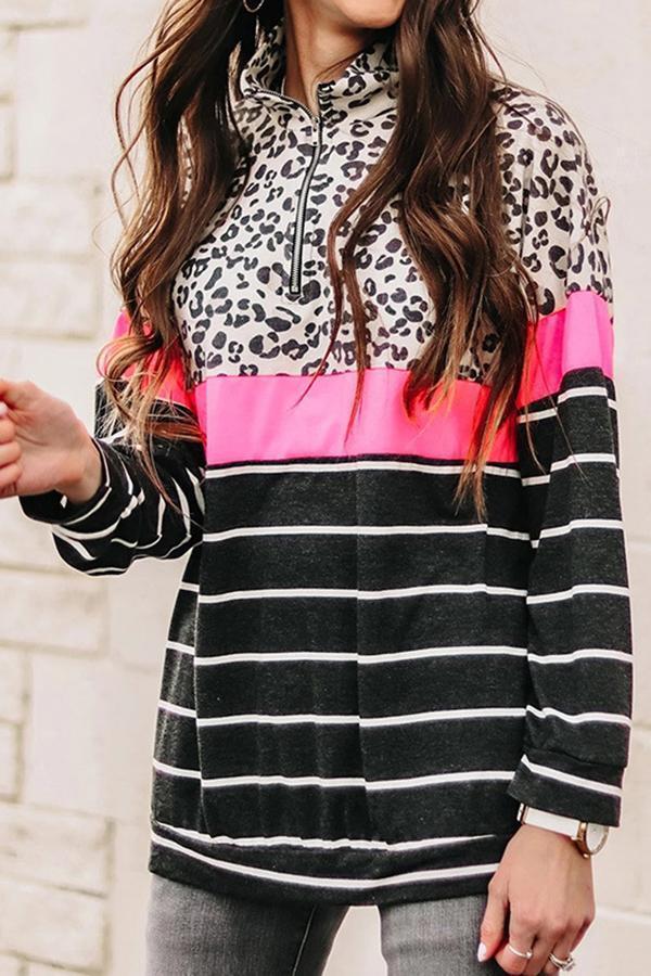 Long Sleeve Patchwork Lapel Sweatshirt