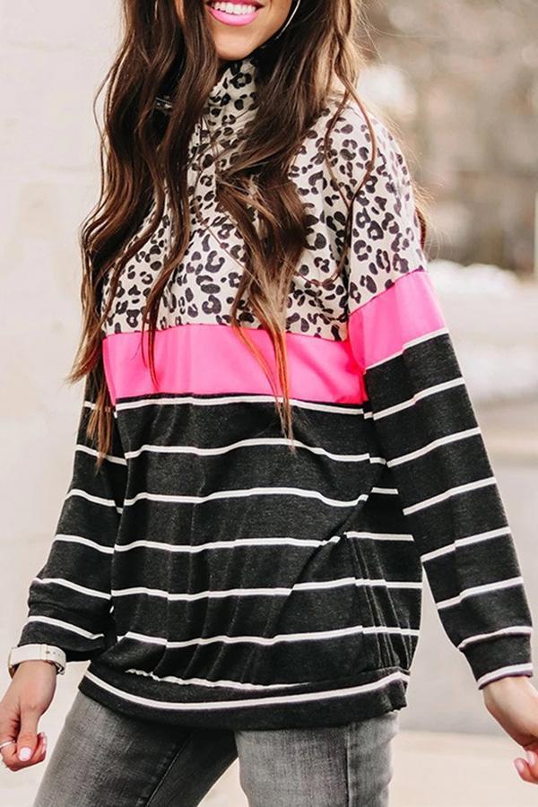 Long Sleeve Patchwork Lapel Sweatshirt