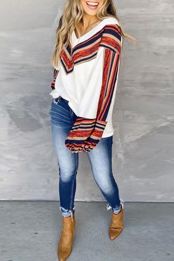 Striped Long Sleeve V Neck T-Shirt