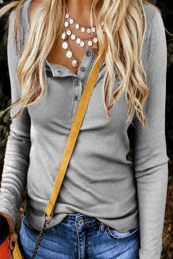 Long Sleeve Solid Color Round Neck T-Shirt