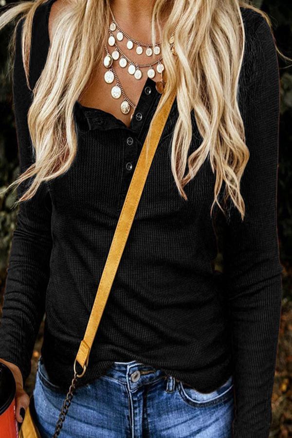 Long Sleeve Solid Color Round Neck T-Shirt