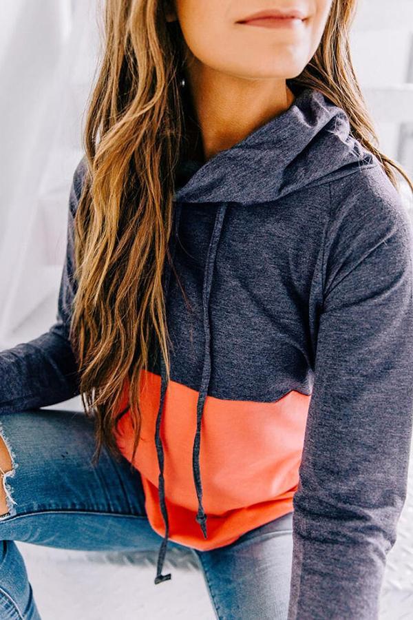 Long Sleeve Color Block Hooded Top