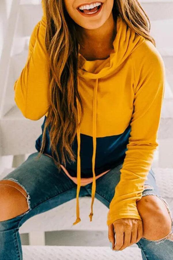 Long Sleeve Color Block Hooded Top