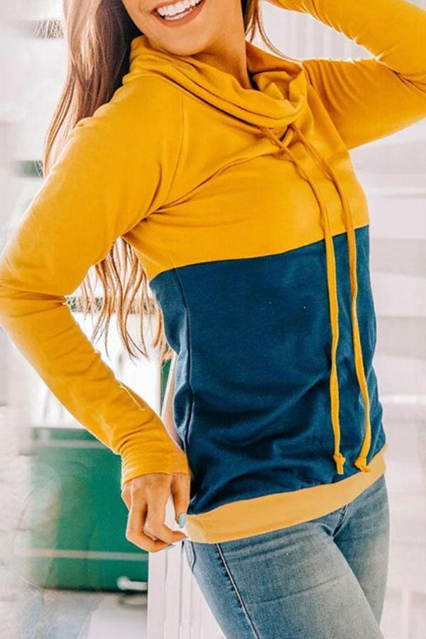 Long Sleeve Color Block Hooded Top