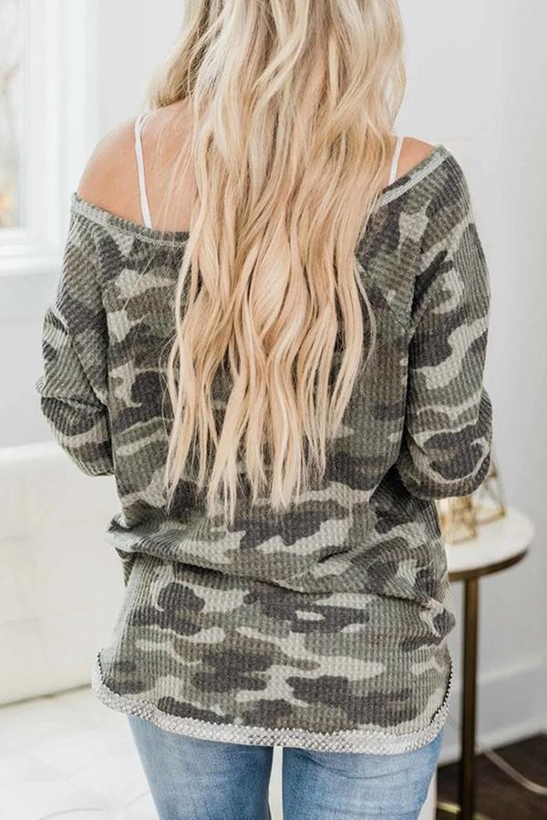 Camouflage V Neck Backless T-Shirt