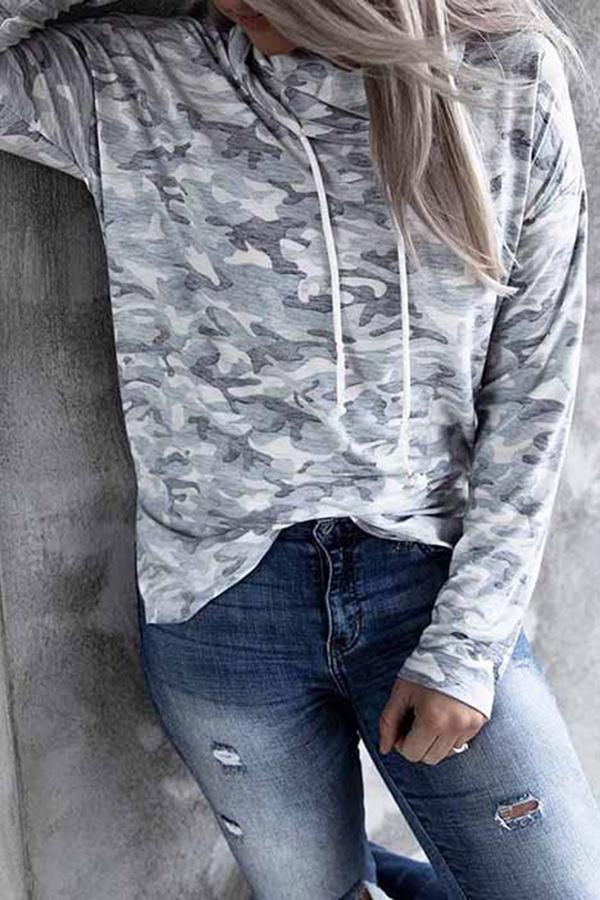 Camouflage Long Sleeve Hooded Top