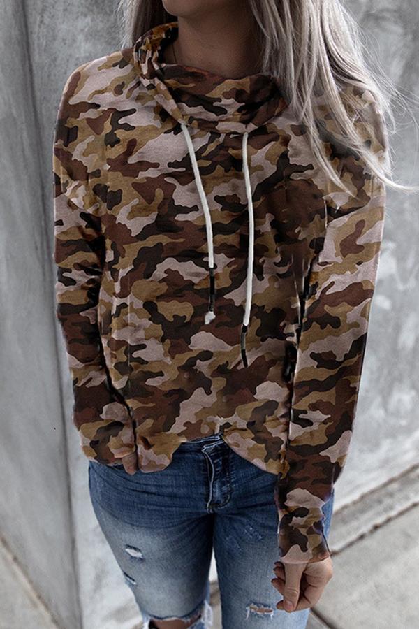 Camouflage Long Sleeve Hooded Top