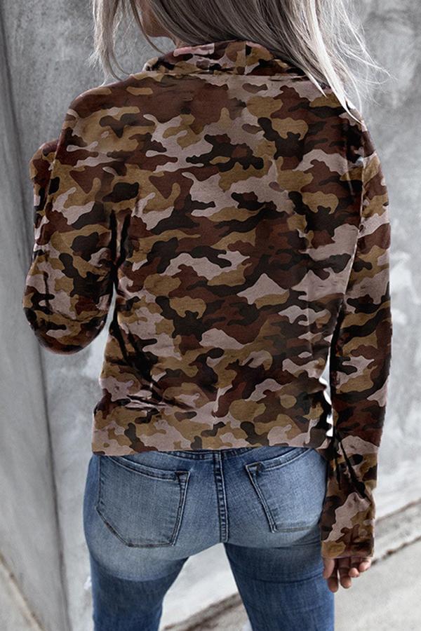 Camouflage Long Sleeve Hooded Top