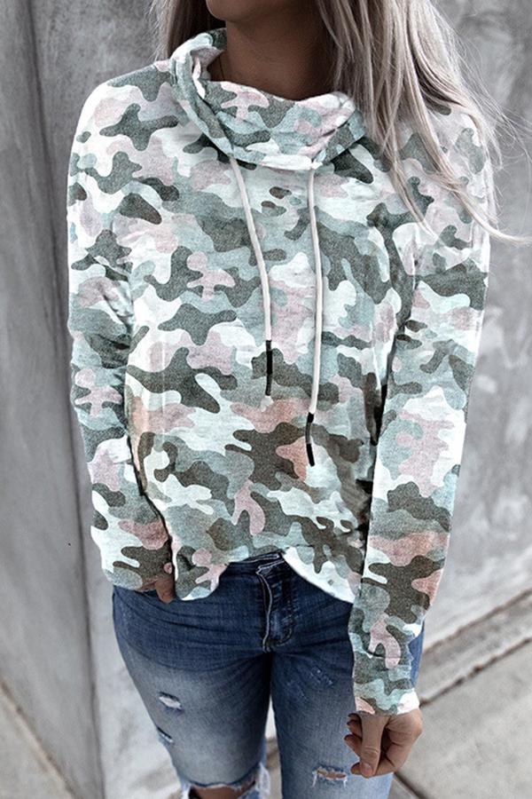 Camouflage Long Sleeve Hooded Top