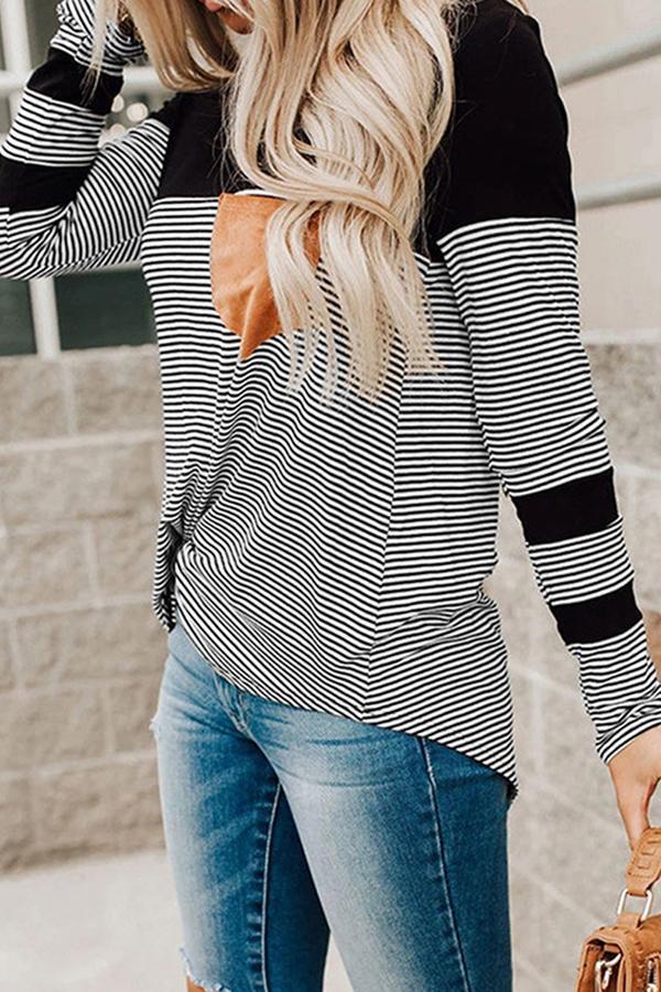 Striped Color Blcok Pocket Casual Blouse