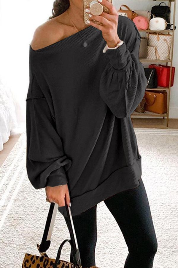 Puff Sleeve Solid Color Sweater