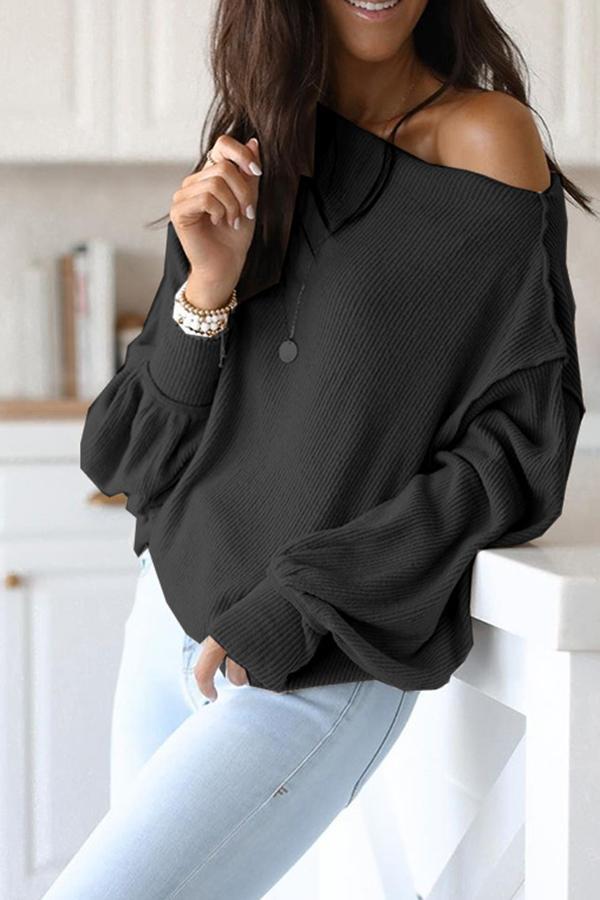 Puff Sleeve Solid Color Sweater