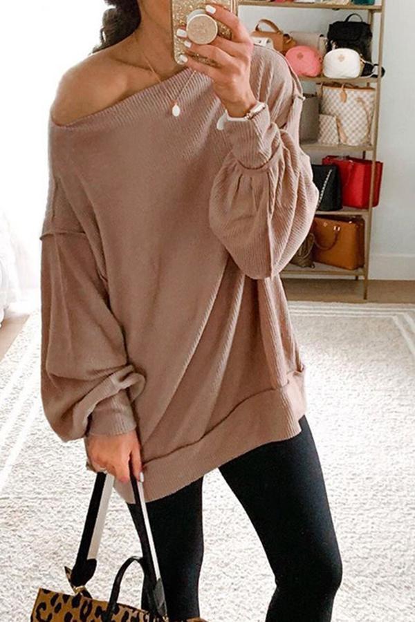 Puff Sleeve Solid Color Sweater