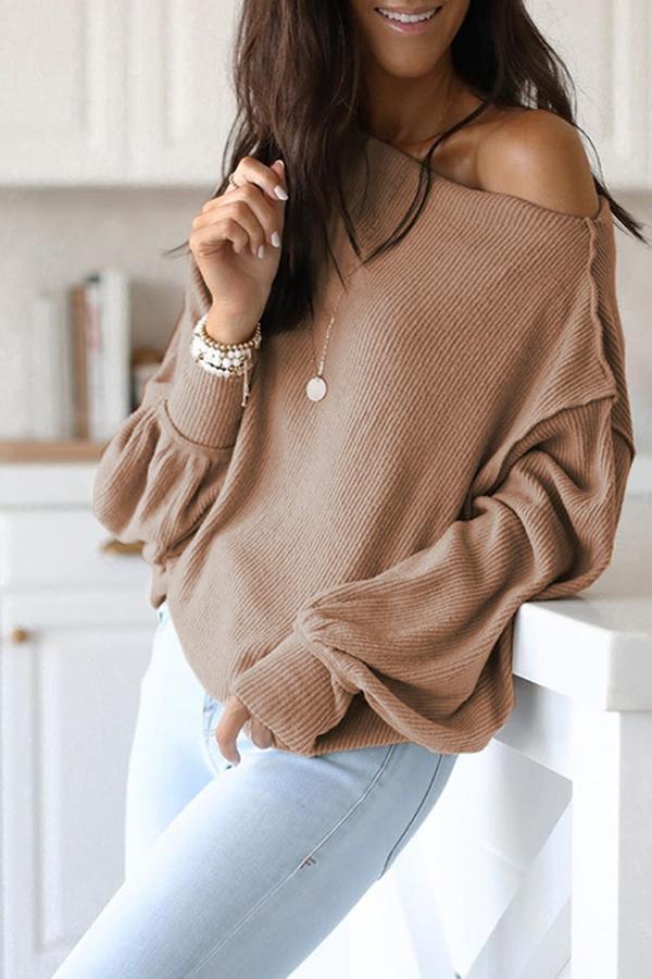 Puff Sleeve Solid Color Sweater