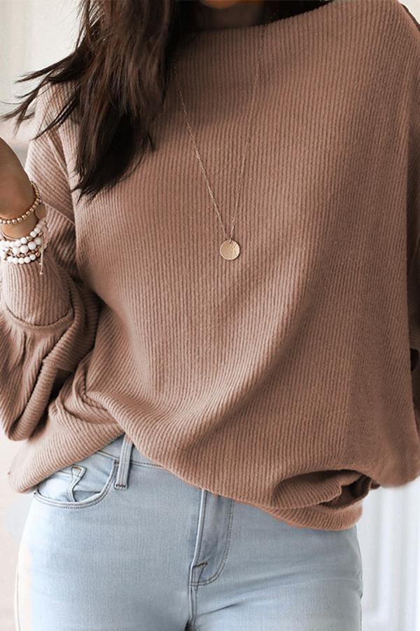 Puff Sleeve Solid Color Sweater