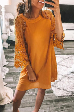 Lace Sleeve Round Neck Dress