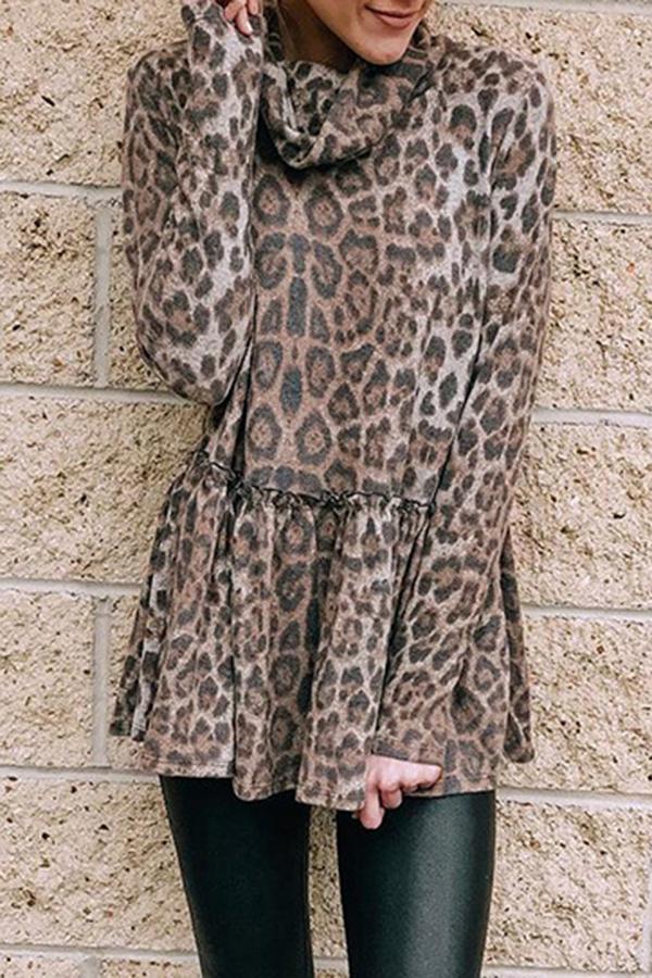 Leopard Print Lace Pile Collar Sweatshirt