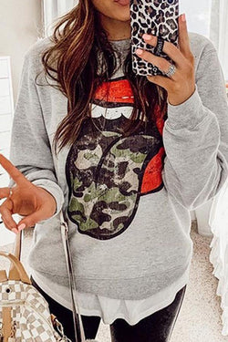 Long Sleeve Tongue Round Neck Sweatshirt