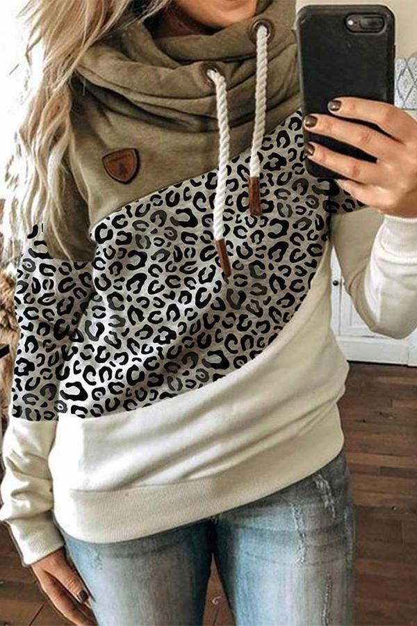 Leopard Print Patchwork Hooded Top