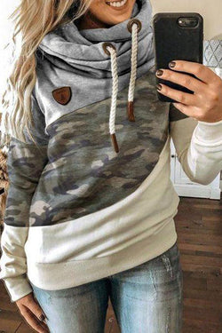 Camouflage Patchwork Hooded Top