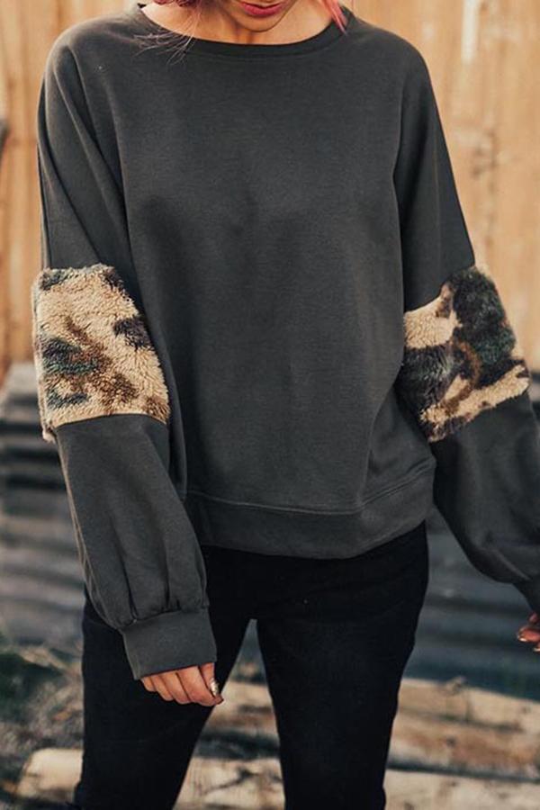 Batwing Sleeve Leapord Patchwork Sweatshirt