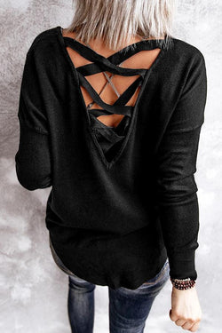 V Neck Cross Over Backless T-Shirt