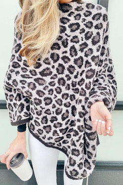 Leopard Print Round Neck Irregular Sweatshirt