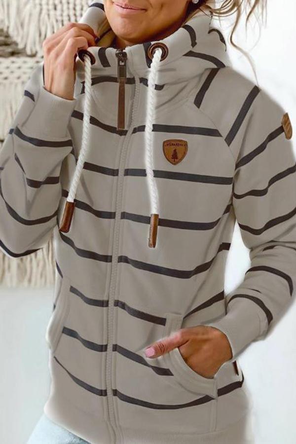 Long Sleeve Stripe Hooded Sweatshirt