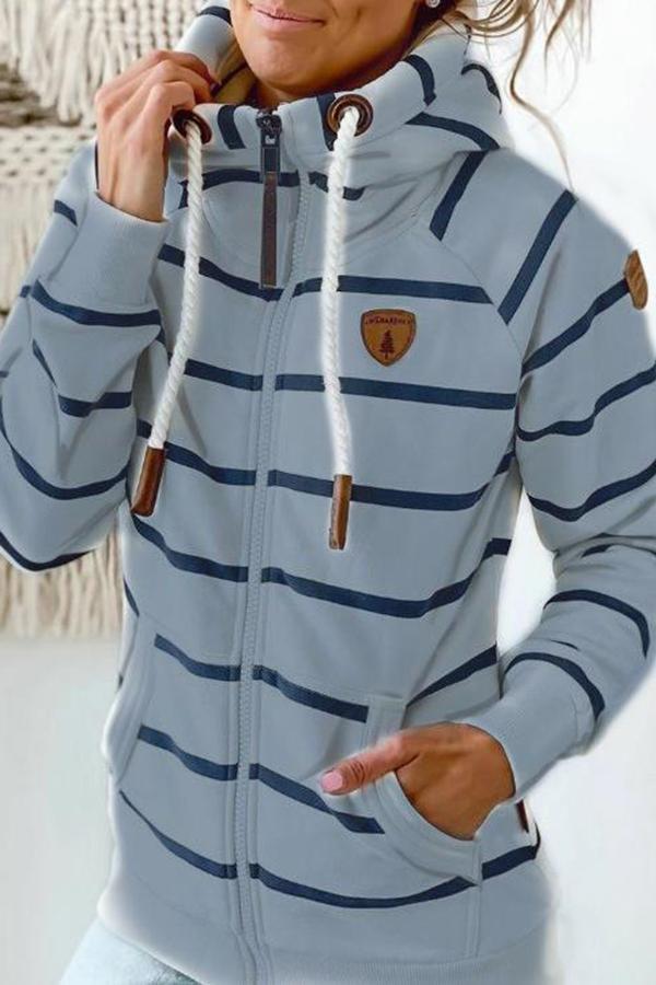 Long Sleeve Stripe Hooded Sweatshirt