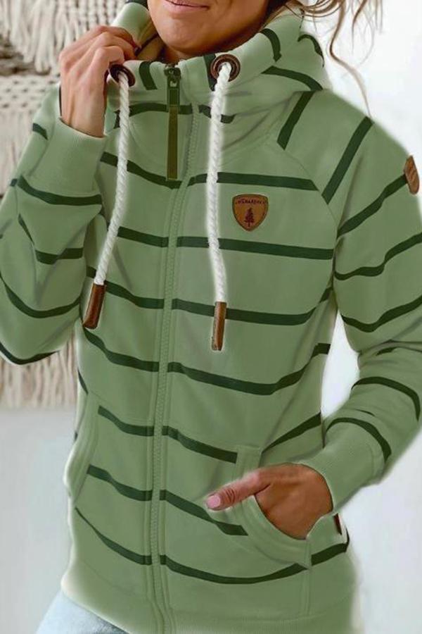 Long Sleeve Stripe Hooded Sweatshirt