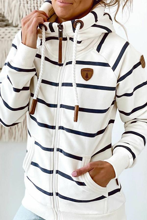 Long Sleeve Stripe Hooded Sweatshirt