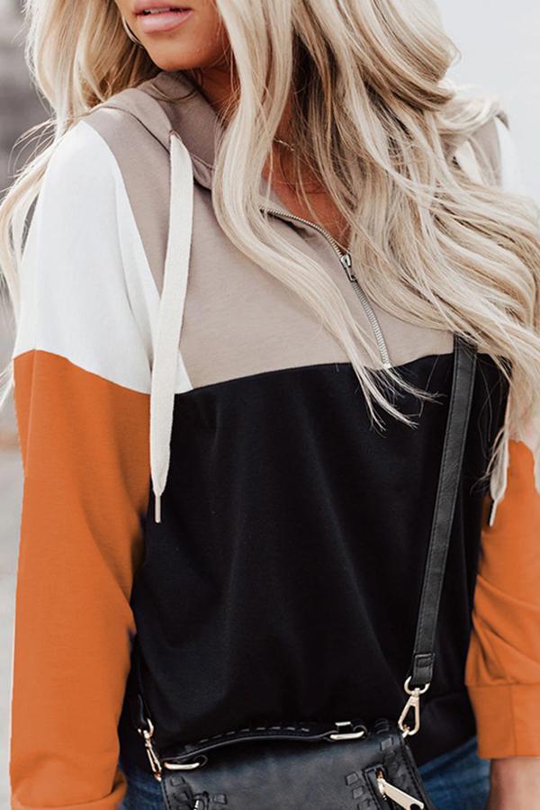 Color Block Patchwork Lapel Sweatshirt