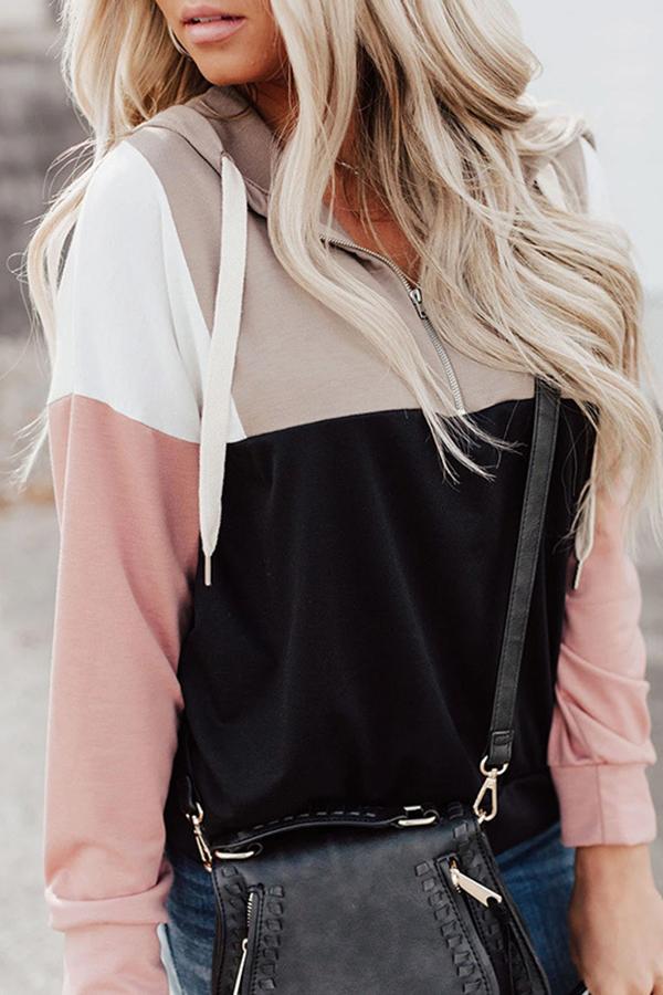 Color Block Patchwork Lapel Sweatshirt