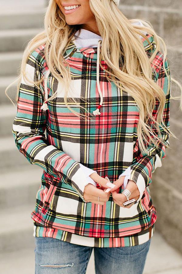 Casual Tartan Hooded Sweatshirt