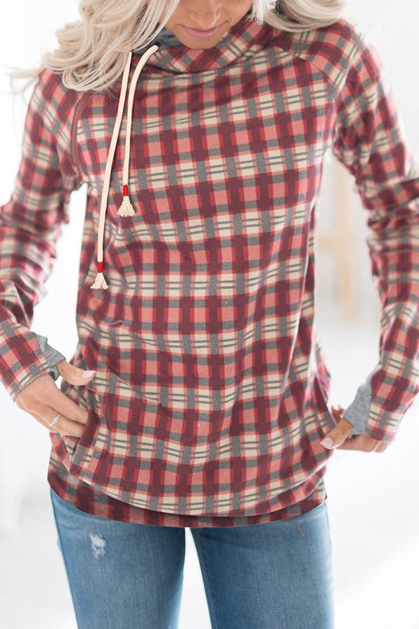 Casual Tartan Hooded Sweatshirt