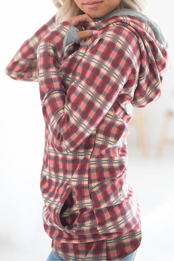 Casual Tartan Hooded Sweatshirt